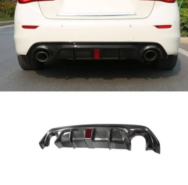 Automotive Parts Rear Bumper Lip For INFINITI Q50 2014-2017 Upgrade Carbon Fiber Rear Diffuser With LED