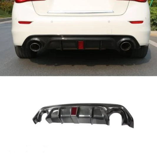Automotive Parts Rear Bumper Lip For INFINITI Q50 2014-2017 Upgrade Carbon Fiber Rear Diffuser With LED