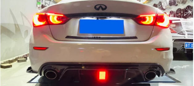 Automotive Parts Rear Bumper Lip For INFINITI Q50 2014-2017 Upgrade Carbon Fiber Rear Diffuser With LED