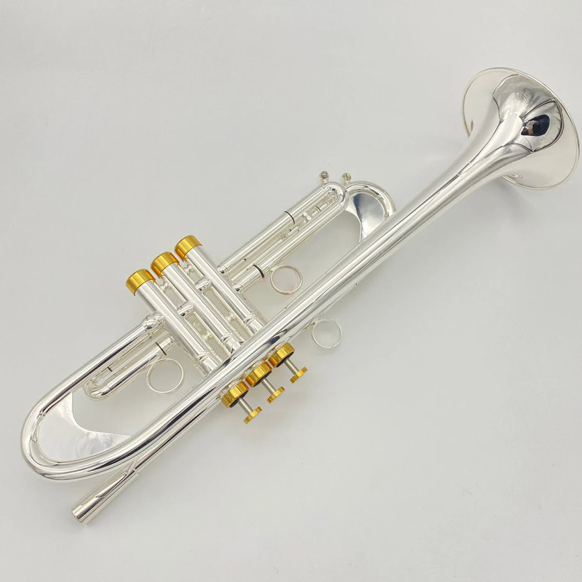 MMOOKA B-flat professional trumpet brass silver-plated gold-plated buttons streamlined weighted three-tone trumpet instrument horn