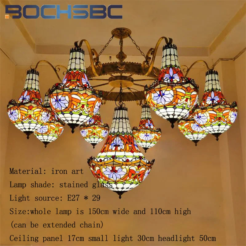 BOCHSBC Tiffany stained glass tulip pattern Baroque European chandelier Hotel Living room Bedroom light Restaurant Villa LEDdeco