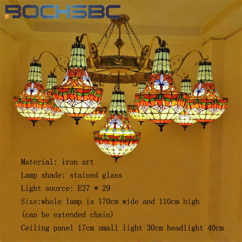 BOCHSBC Tiffany stained glass tulip pattern Baroque European chandelier Hotel Living room Bedroom light Restaurant Villa LEDdeco