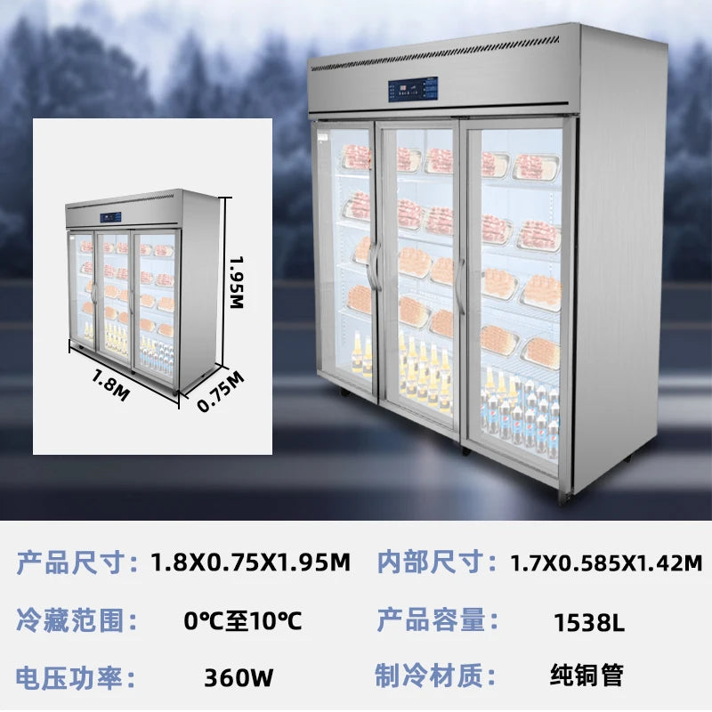 Barbecue skewer shop refrigeration and preservation display cabinet Vertical three door display cabinet Commercial large capacit