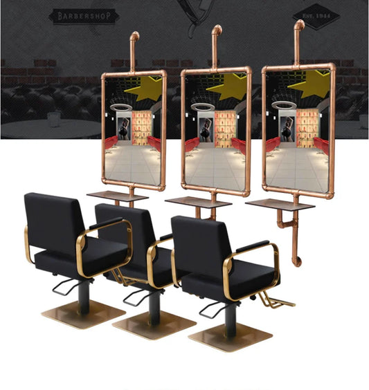 Barber and hairdresser's mirror table cabinet integrated retro hair salon net red mirror wall mounted