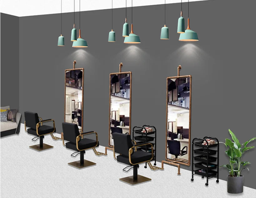 Barber and hairdresser's mirror table cabinet integrated retro hair salon net red mirror wall mounted
