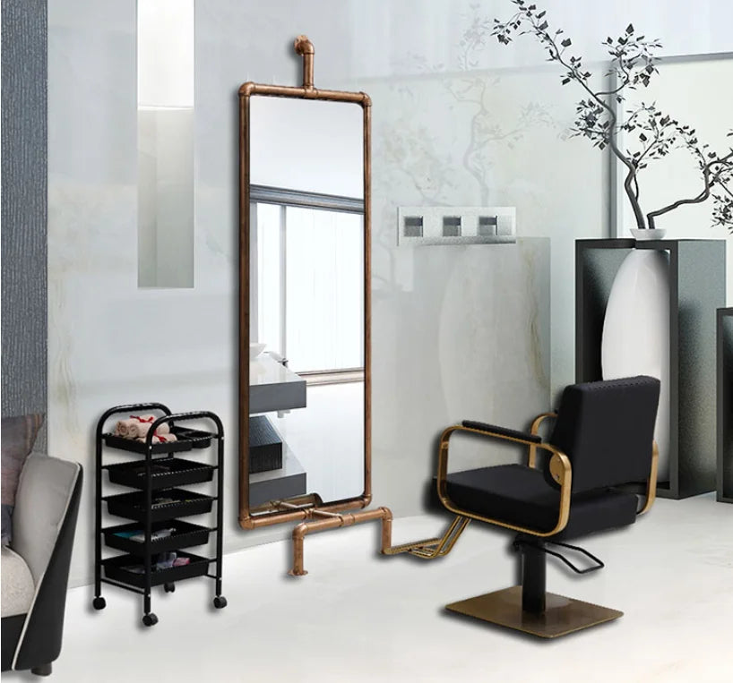 Barber and hairdresser's mirror table cabinet integrated retro hair salon net red mirror wall mounted