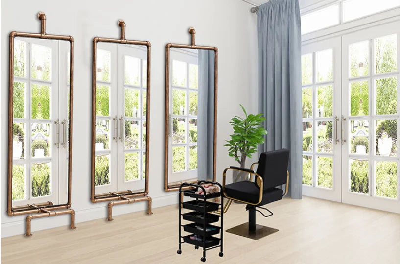 Barber and hairdresser's mirror table cabinet integrated retro hair salon net red mirror wall mounted