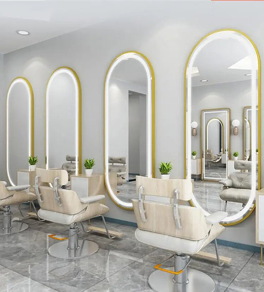 Barber shop mirror salon mirror salon special LED light net red wall mounted simple European haircut mirror