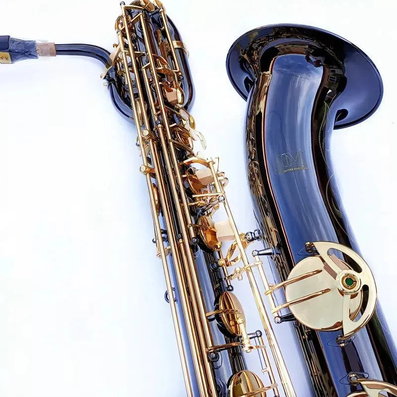 MMOOKA Baritone Saxophone, Brass Tube Black Nickel Plated Sax With Case