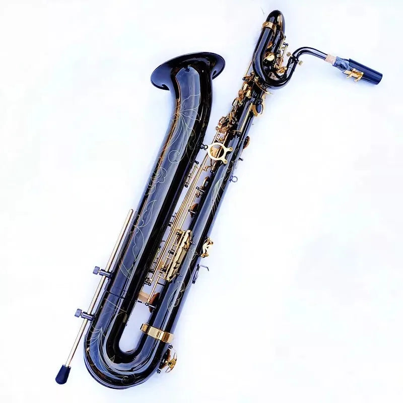 MMOOKA Baritone Saxophone, Brass Tube Black Nickel Plated Sax With Case