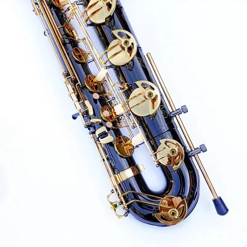 MMOOKA Baritone Saxophone, Brass Tube Black Nickel Plated Sax With Case