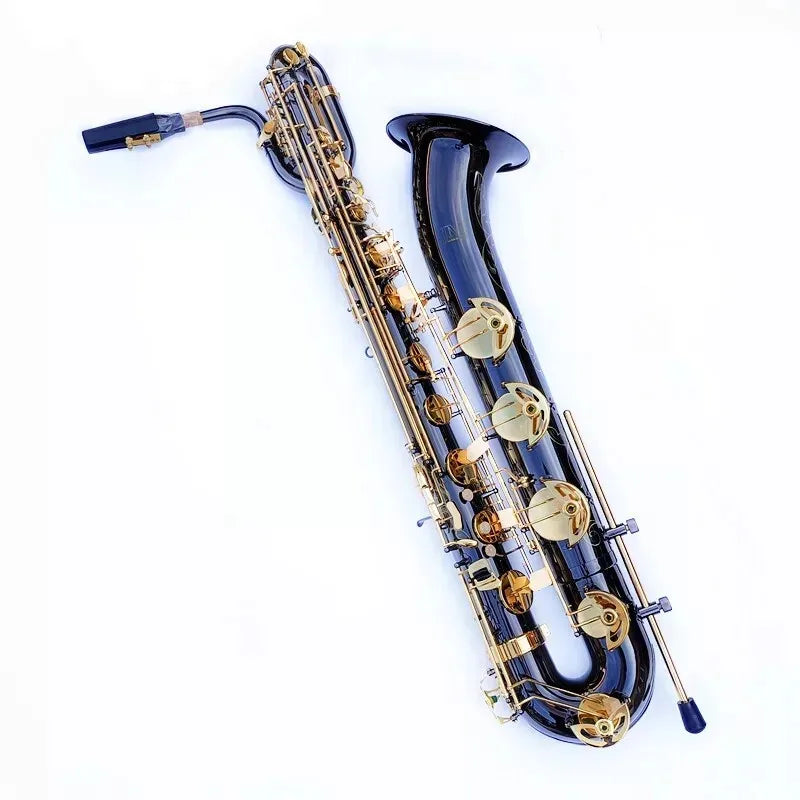 MMOOKA Baritone Saxophone, Brass Tube Black Nickel Plated Sax With Case