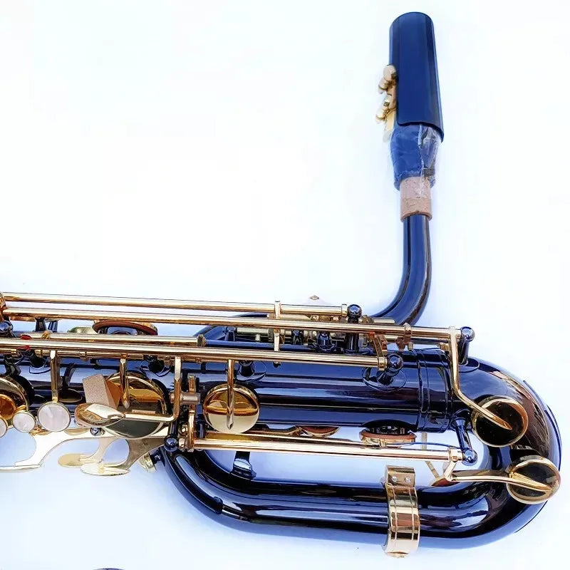 MMOOKA Baritone Saxophone, Brass Tube Black Nickel Plated Sax With Case