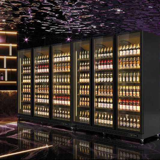Beer cabinet, beverage cabinet, beverage display cabinet, refrigeration network, red freezer, commercial freezer, three door bar
