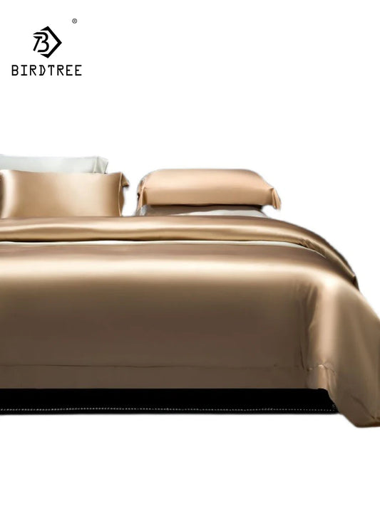 BirdTree, 100%Real Silk 4 Piece Bedsheet Set, Solid Simplicity, Women Men Sleeping Naked Quilt Cover, 2024 Spring New A441112QC