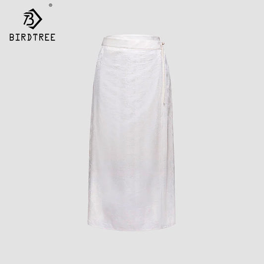 BirdTree-Women's Satin Straight Skirt, 19MM 92%Mulberry Silk, High Silt, Elegant Office Skirt, Summer, Autumn, 2024 New B49912QM