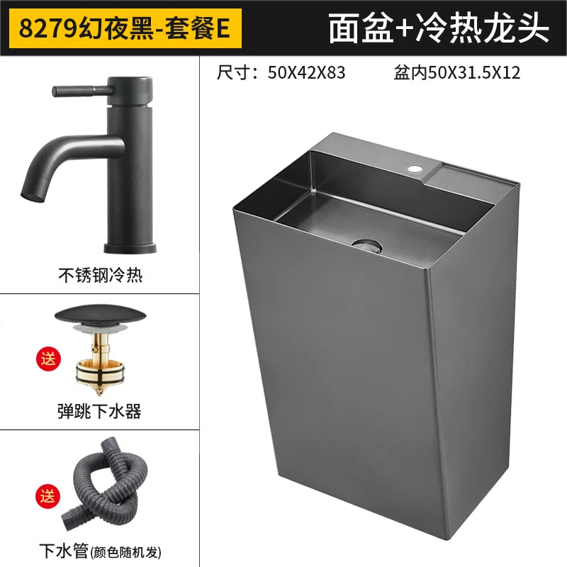 Black 304 stainless steel wash basin Hotel homestay floor-to-ceiling column basin wash basin
