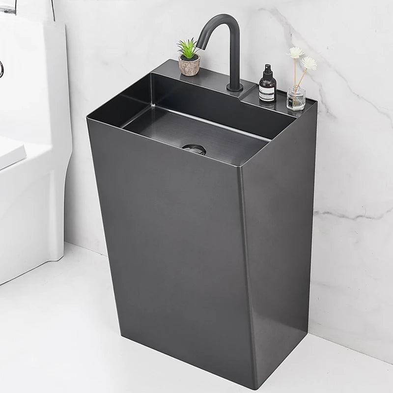 Black 304 stainless steel wash basin Hotel homestay floor-to-ceiling column basin wash basin