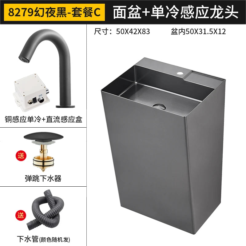 Black 304 stainless steel wash basin Hotel homestay floor-to-ceiling column basin wash basin
