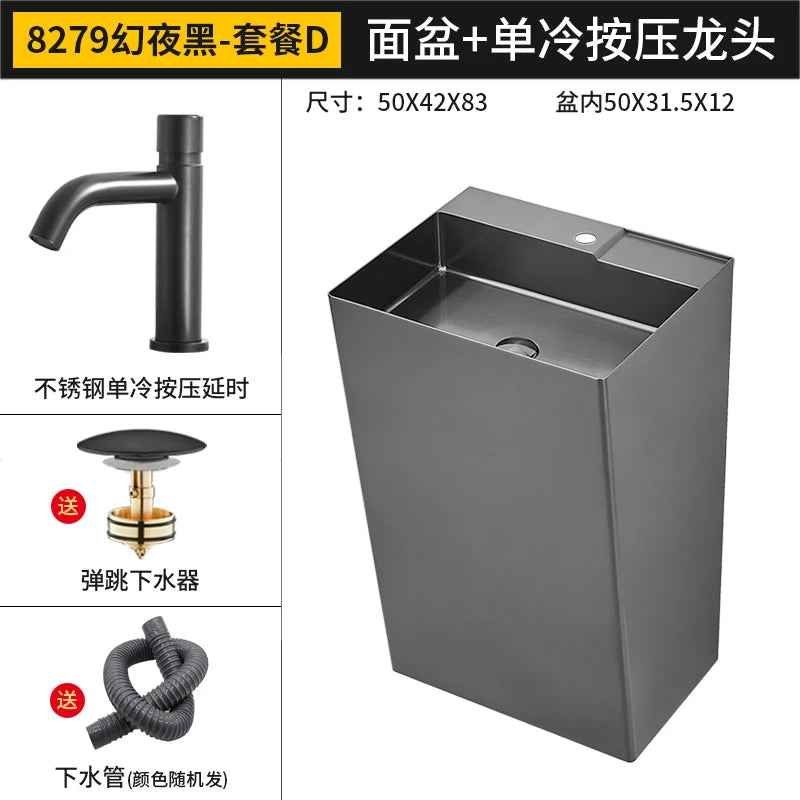 Black 304 stainless steel wash basin Hotel homestay floor-to-ceiling column basin wash basin