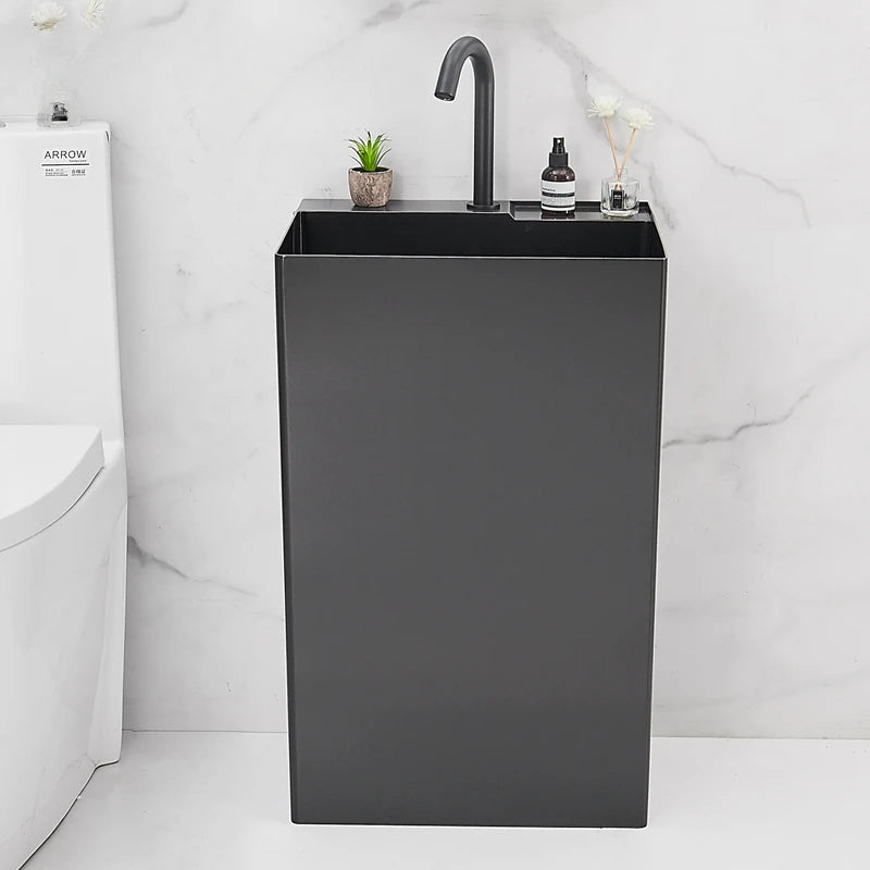 Black 304 stainless steel wash basin Hotel homestay floor-to-ceiling column basin wash basin