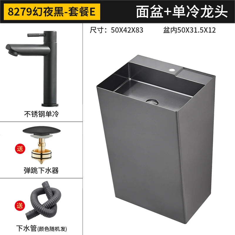 Black 304 stainless steel wash basin Hotel homestay floor-to-ceiling column basin wash basin