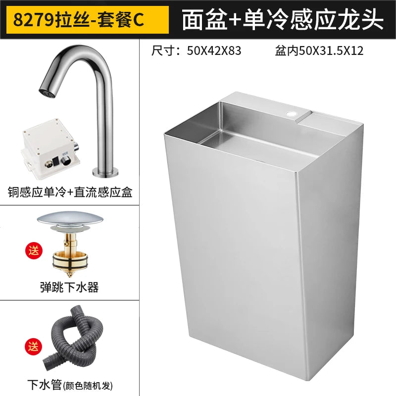 Black 304 stainless steel wash basin Hotel homestay floor-to-ceiling column basin wash basin