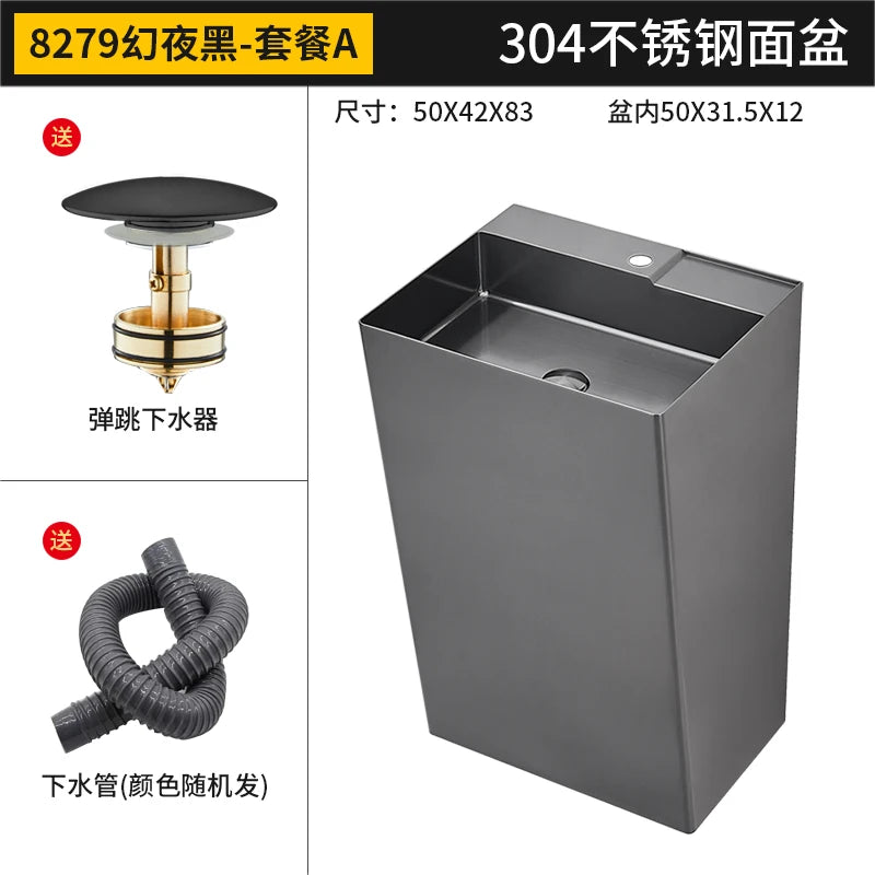 Black 304 stainless steel wash basin Hotel homestay floor-to-ceiling column basin wash basin