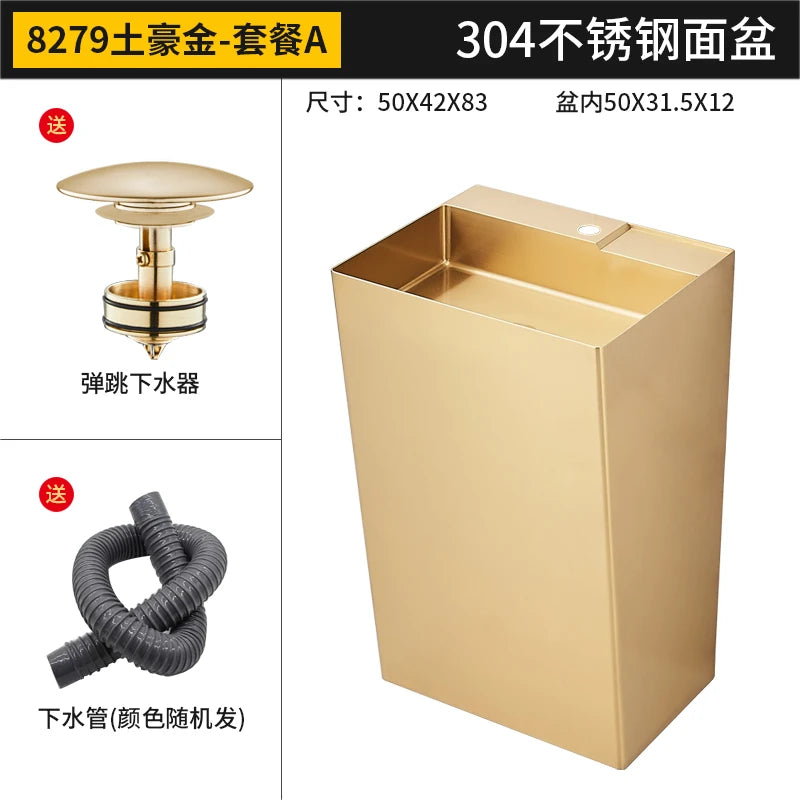 Black 304 stainless steel wash basin Hotel homestay floor-to-ceiling column basin wash basin