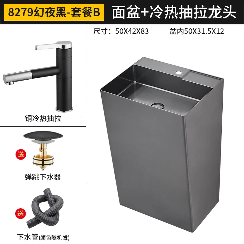 Black 304 stainless steel wash basin Hotel homestay floor-to-ceiling column basin wash basin