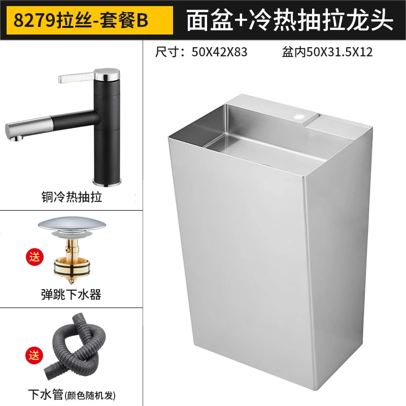 Black 304 stainless steel wash basin Hotel homestay floor-to-ceiling column basin wash basin