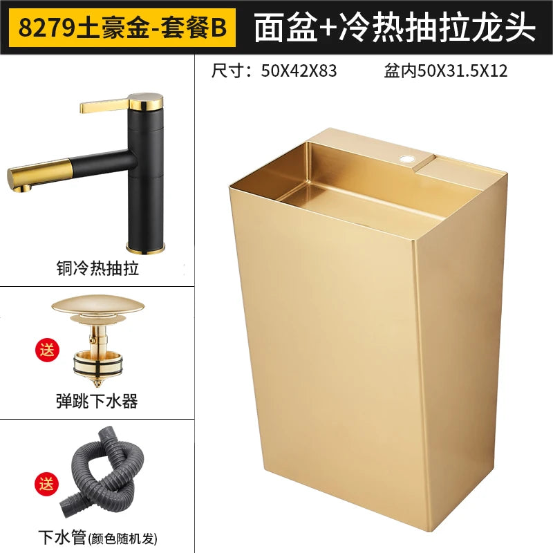 Black 304 stainless steel wash basin Hotel homestay floor-to-ceiling column basin wash basin