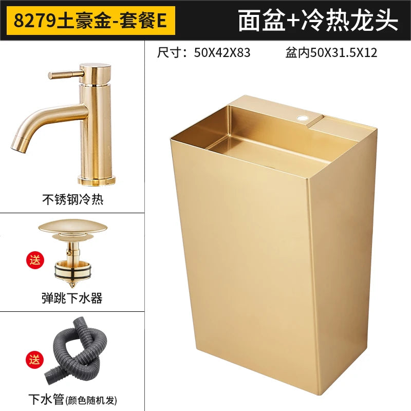 Black 304 stainless steel wash basin Hotel homestay floor-to-ceiling column basin wash basin