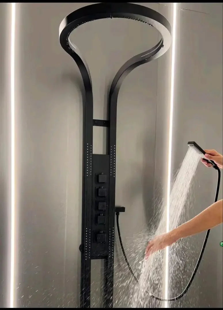 Black Brass Copper Wall Mounted Multifunction Bathroom Waterfall Rainfall Shower Head Set System Panel 2025 Tiktok Hot Sale