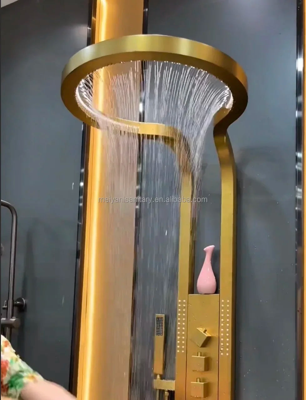 Black Brass Copper Wall Mounted Multifunction Bathroom Waterfall Rainfall Shower Head Set System Panel 2025 Tiktok Hot Sale
