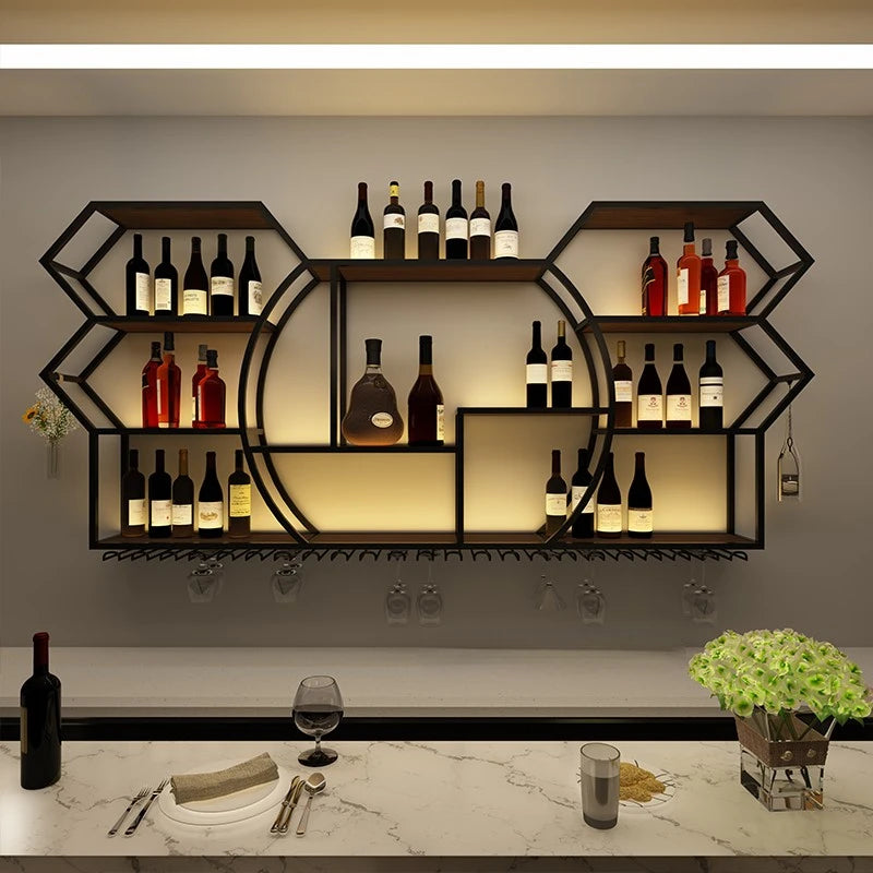 Black Display Wine Racks Storage Metal Modern Beer Liquor Cabinets Home Kitchen Wall Botellero Vino Furnitures Bar Accessories