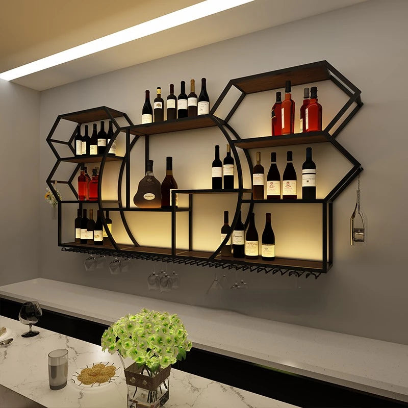 Black Display Wine Racks Storage Metal Modern Beer Liquor Cabinets Home Kitchen Wall Botellero Vino Furnitures Bar Accessories
