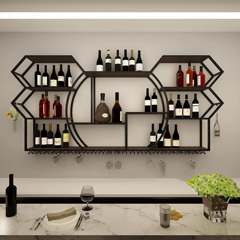 Black Display Wine Racks Storage Metal Modern Beer Liquor Cabinets Home Kitchen Wall Botellero Vino Furnitures Bar Accessories