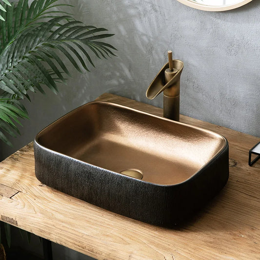 Black washbasin single basin luxury Nordic sink hotel small rectangular basin household simple American basin