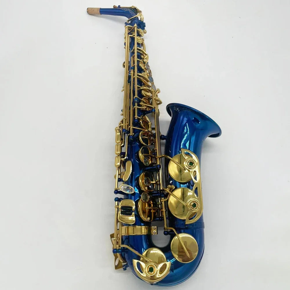 Blue gold key professional Alto saxophone E tone down depth gold-plated engraving professional voice jazz instrument alto sax