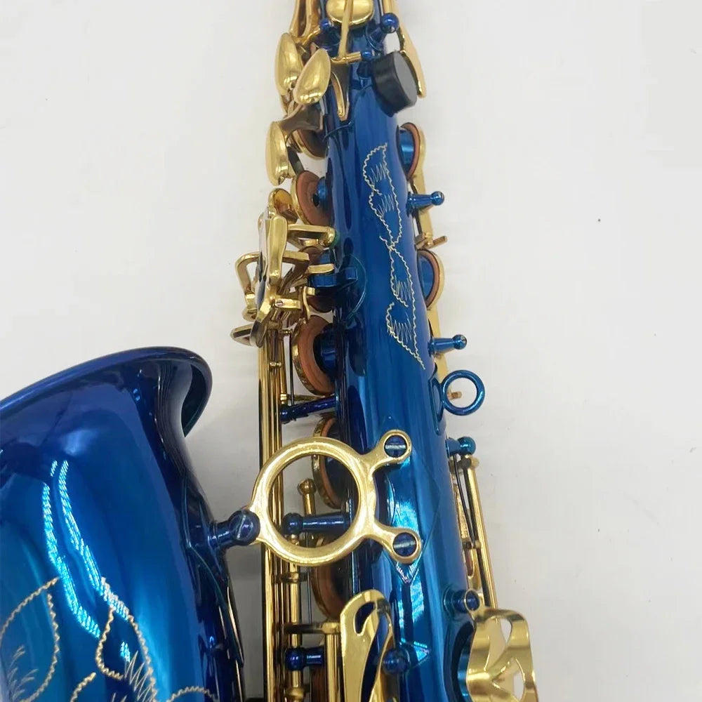 Blue gold key professional Alto saxophone E tone down depth gold-plated engraving professional voice jazz instrument alto sax