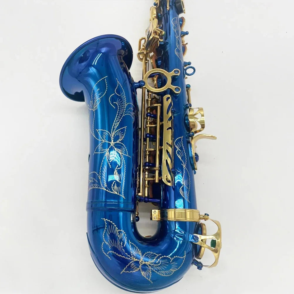 Blue gold key professional Alto saxophone E tone down depth gold-plated engraving professional voice jazz instrument alto sax