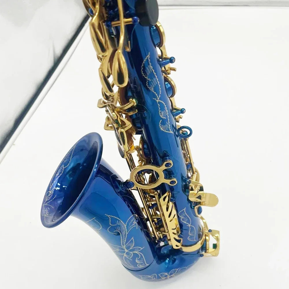 Blue gold key professional Alto saxophone E tone down depth gold-plated engraving professional voice jazz instrument alto sax