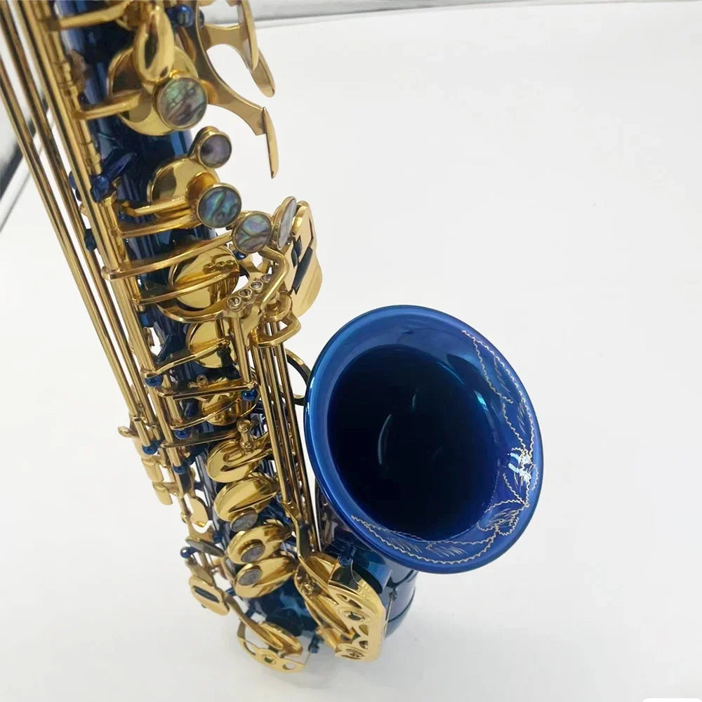 Blue gold key professional Alto saxophone E tone down depth gold-plated engraving professional voice jazz instrument alto sax