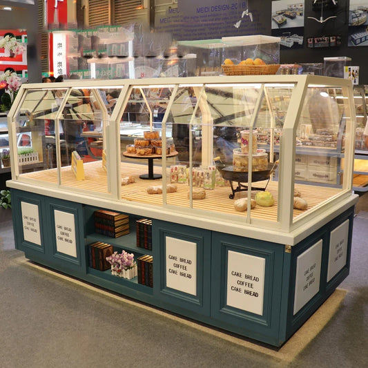 Bread display cabinet in the island side cabinet cake shop model cabinet baking shelf commercial glass solid wood checkout count