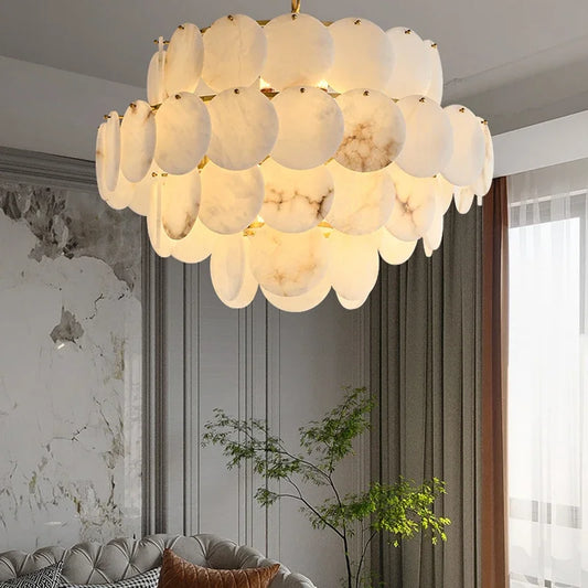 Build Our Home With Art LED Natural Marble Disc Ceiling Chandelier Lighting Lustre Suspension Luminaire Lampen For Living Room
