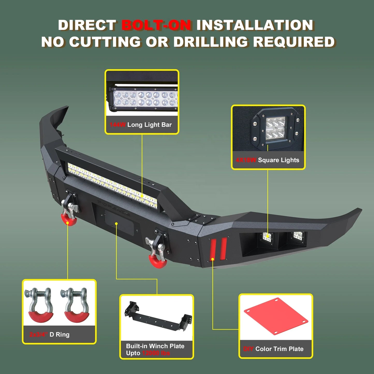 Bumper Bar with Winch Plate for  Tundra 2007-2013 & Sequoia 2008-2021,Textured Black Front Bumper