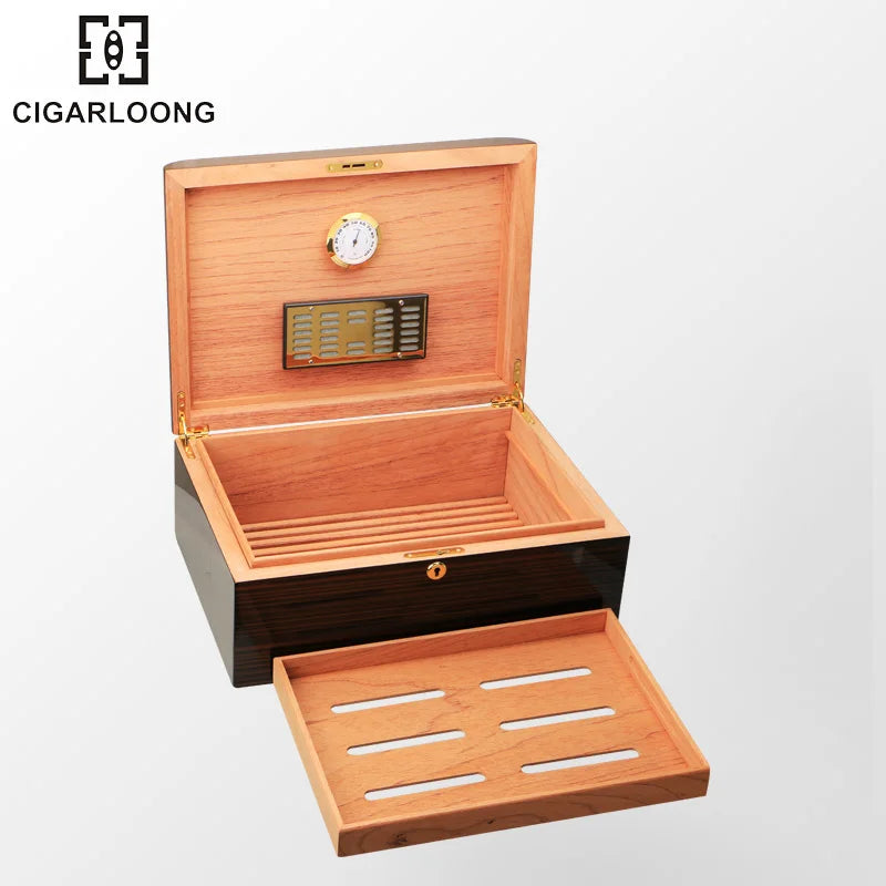 CIGARLOONG Cigar Box Wooden Cigar Display box humidor for cigars With handle cigar humidifier HH-105