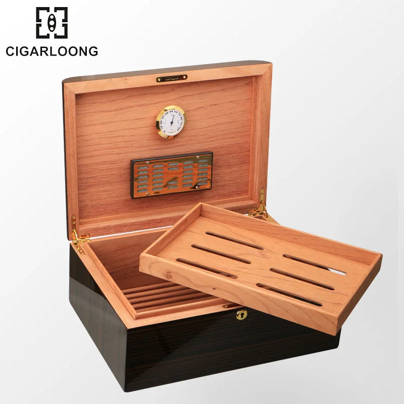 CIGARLOONG Cigar Box Wooden Cigar Display box humidor for cigars With handle cigar humidifier HH-105