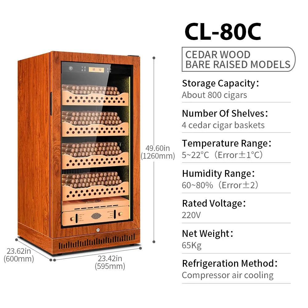 CIGARLOONG Cigar Cabinet Cedar Wood Inner Control Constant Temperature and Humidity Energy Saving Wine Cooler Cigar Humidor 80C1